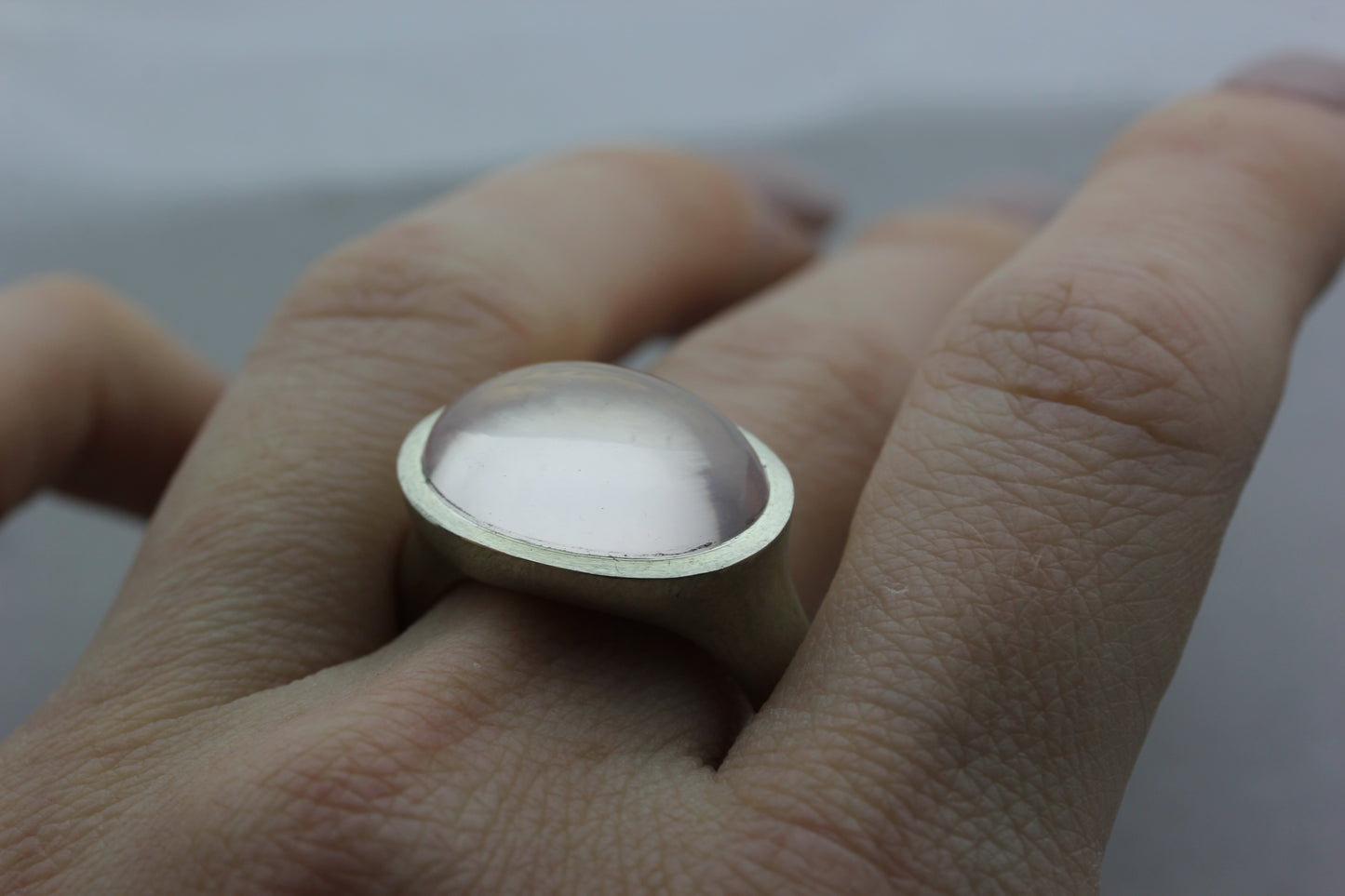 Large Rose Quartz Cabochon Ring
