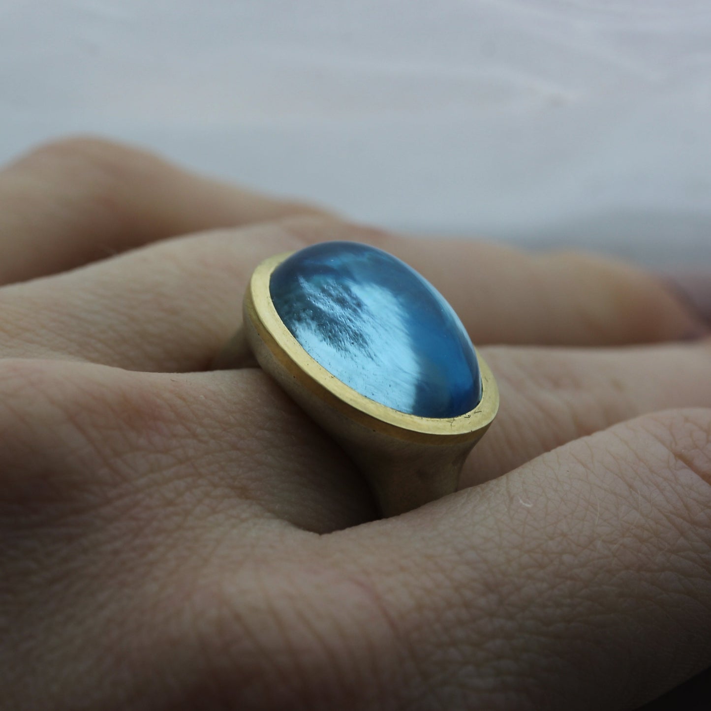 Large Sky Blue Topaz Cabochon Ring