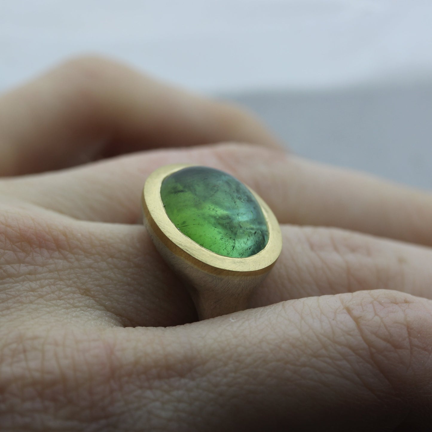 Large Green Tourmaline Cabochon Ring