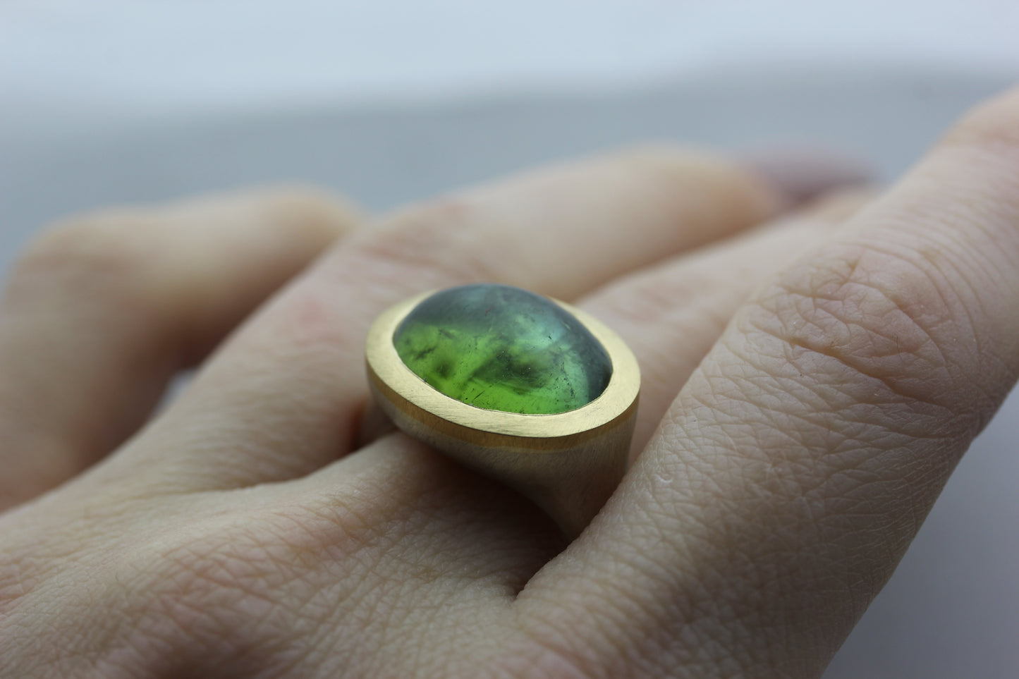 Large Green Tourmaline Cabochon Ring
