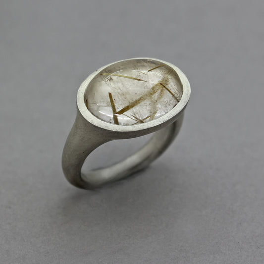 Large Rutilated Quartz Cabochon Ring