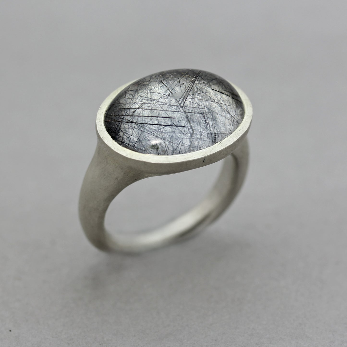Large Tourmalated Quartz Cabochon Ring