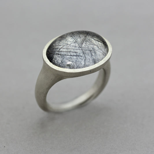 Large Tourmalated Quartz Cabochon Ring
