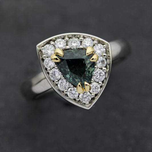 Platinum Teal Sapphire Ring