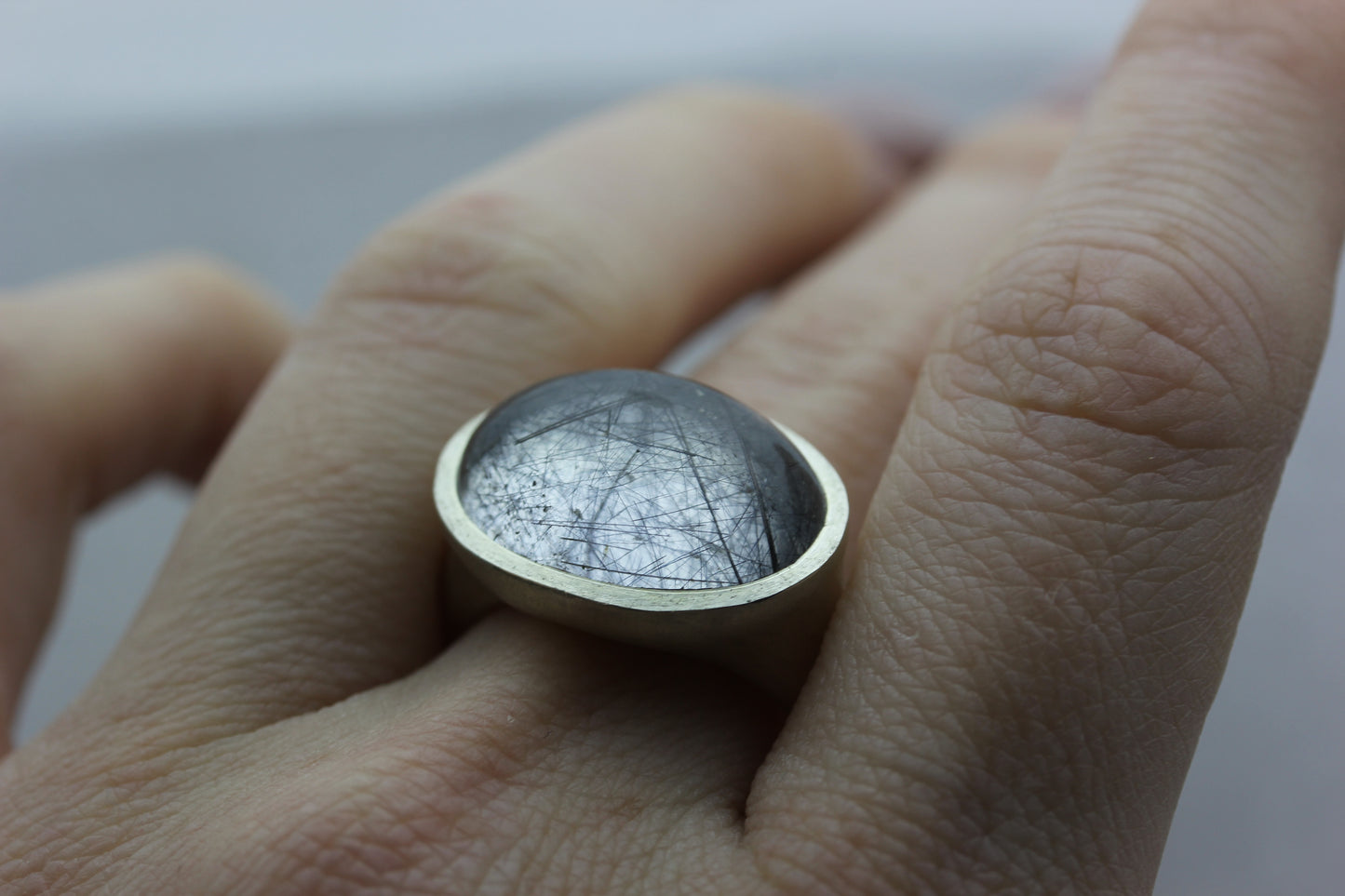 Large Tourmalated Quartz Cabochon Ring