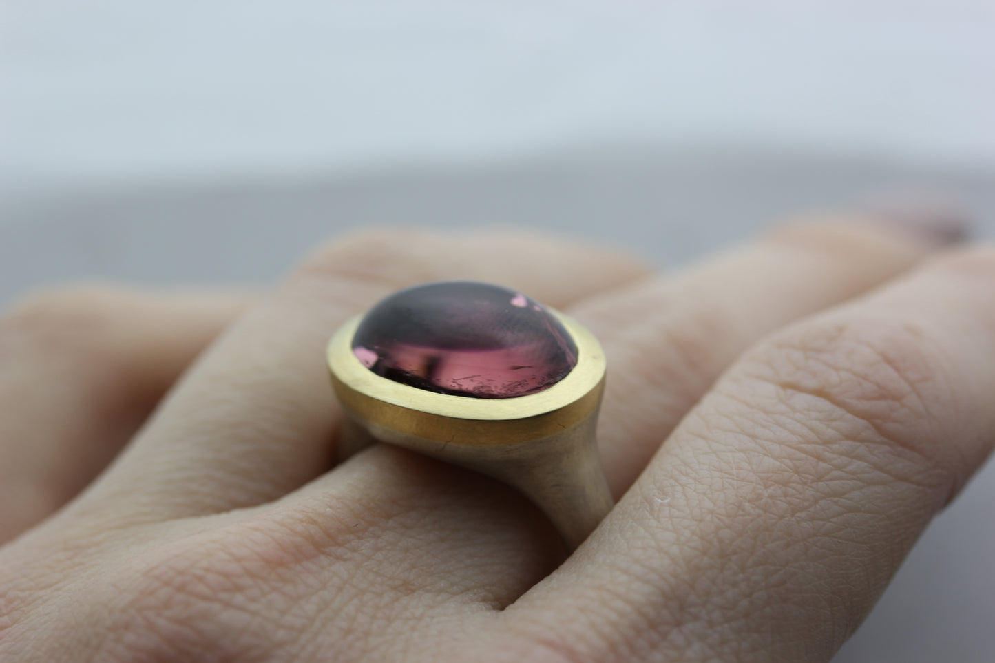 Large Pink Tourmaline Cabochon Ring