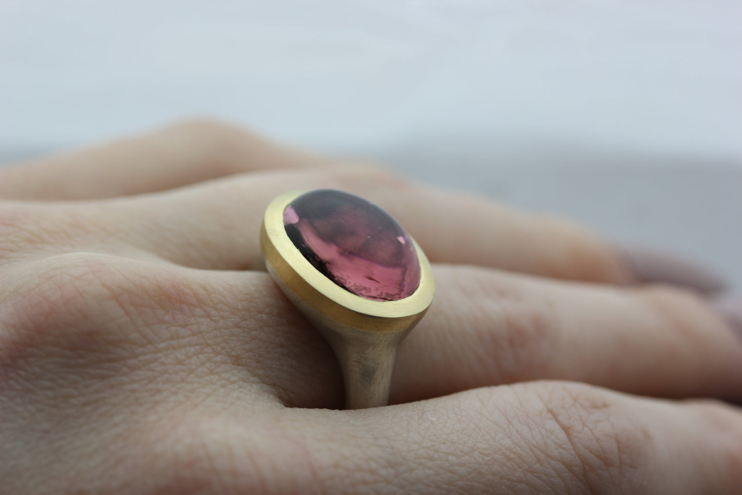 Large Pink Tourmaline Cabochon Ring