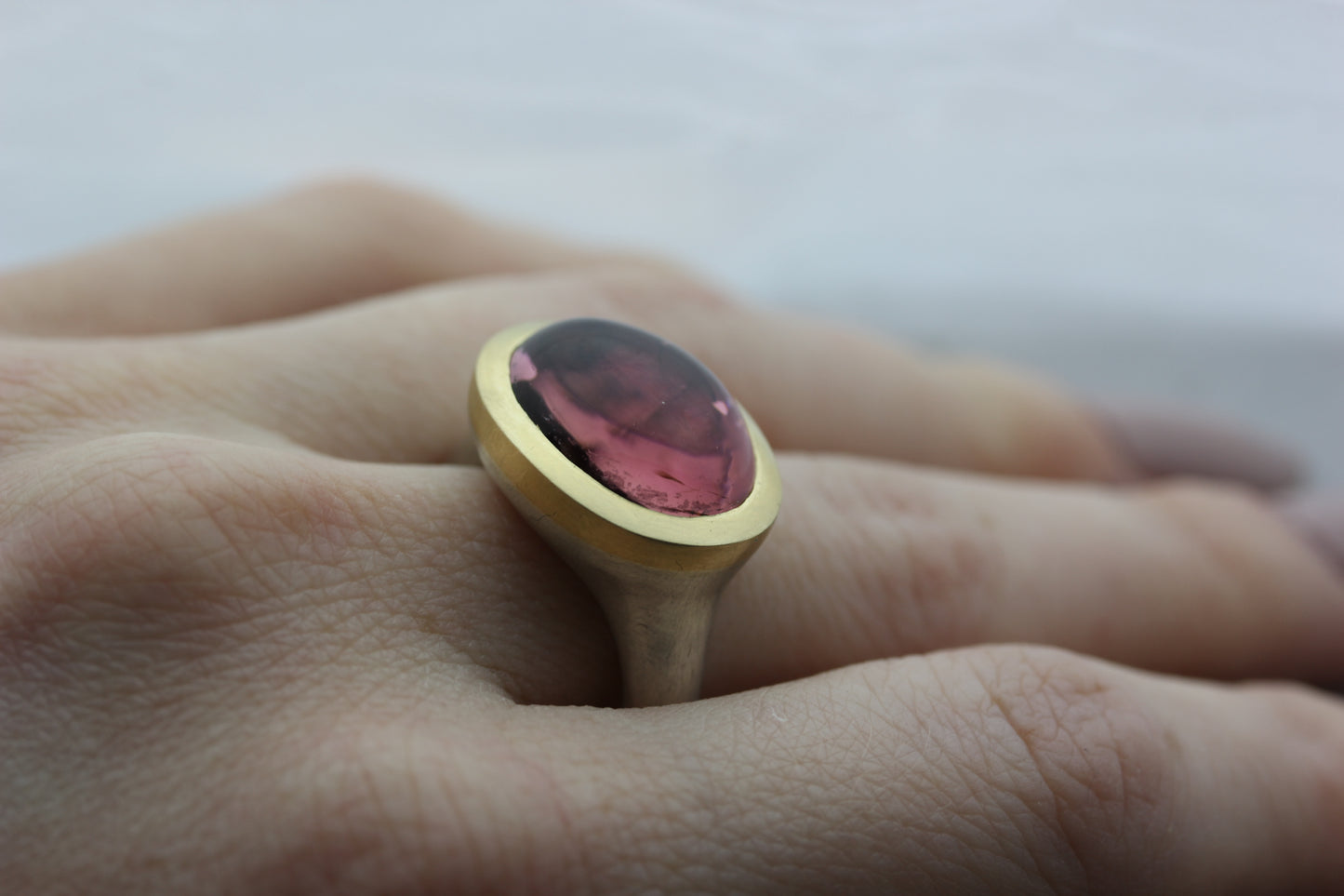Large Pink Tourmaline Cabochon Ring